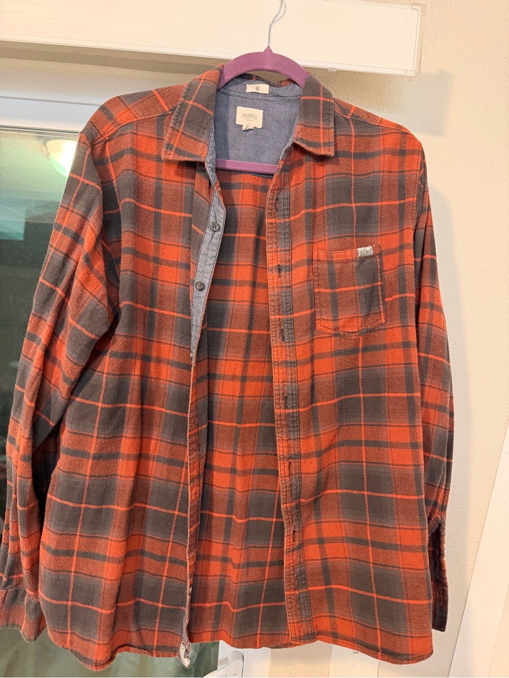 AMBG Orange & Gray Plaid Flannel Shirt